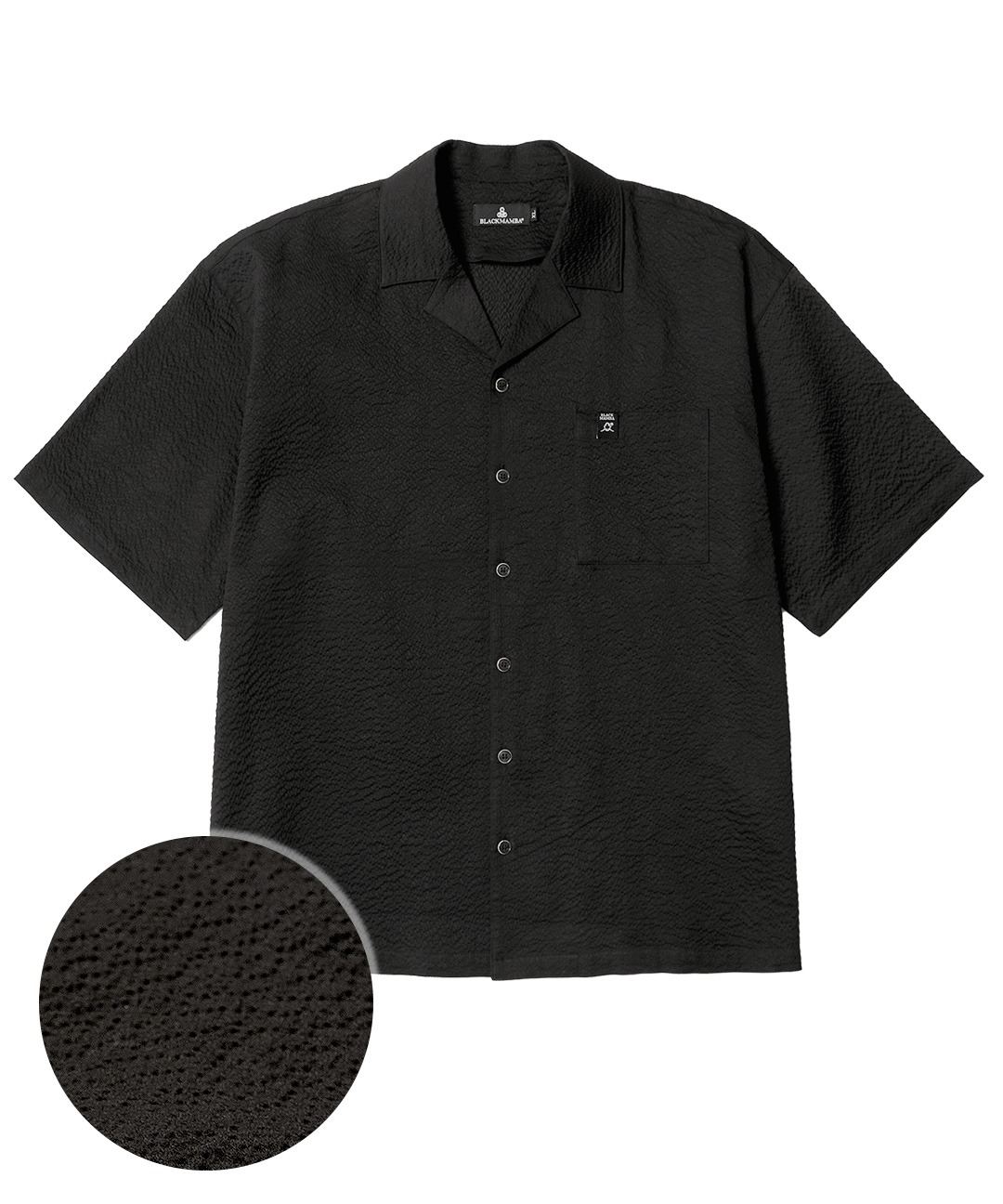 시어서커 오픈 카라 반팔 셔츠 (블랙)
